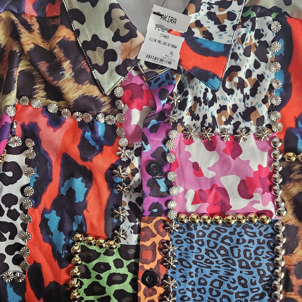 AKIRA Multicolor Patchwork Blouse NWT - image 2